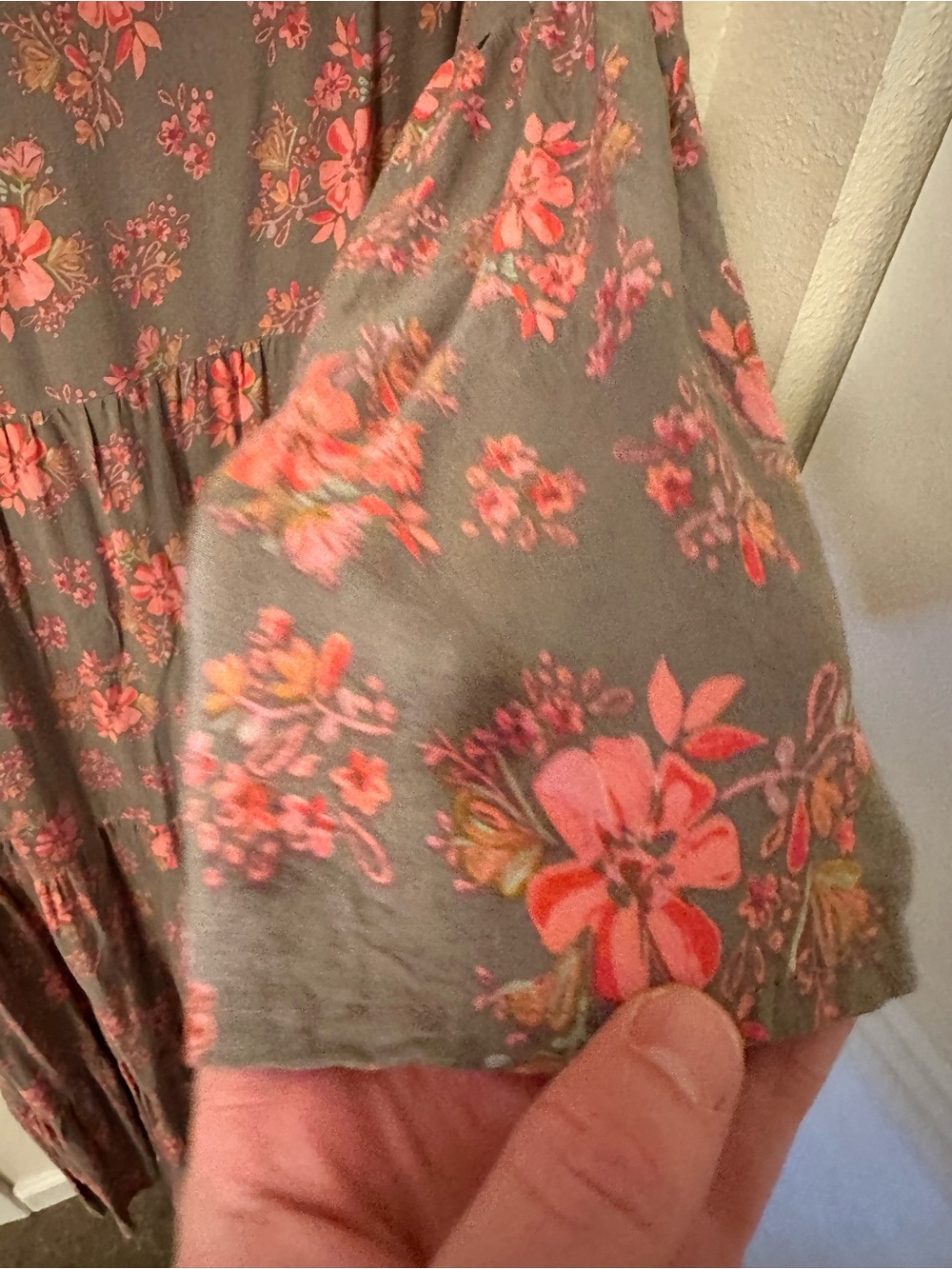 Natural Life Charlotte Maxi Dress - Gray with Coral Pink Flowers - Picture 4 of 7